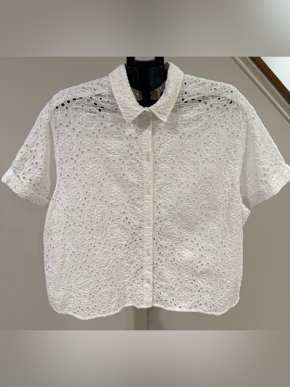Sezane Laurineta Broderie White Eyelet Cotton Shirt 46 14 GUC Runs large 16